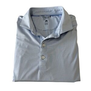 Johnnie O Mens Performance Polo Shirt Light Blue Stripe Short Sleeve Size Large
